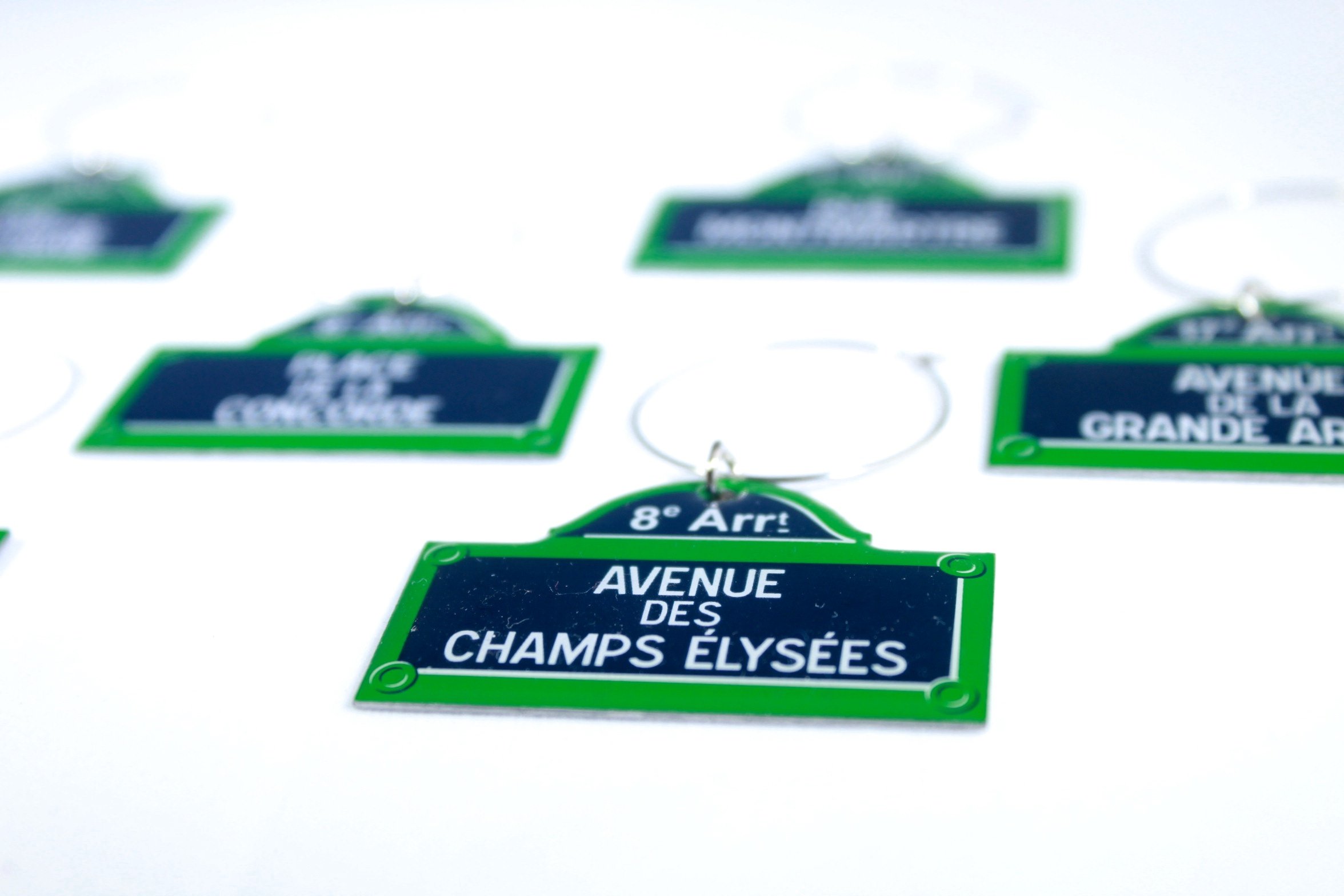 Wine Charms -"Paris Street Sign" theme, wine decor, wine gifts, wine accessories. Unique gifts, Paris decor for entertaining, favors, party, under $15 (6 piece set)