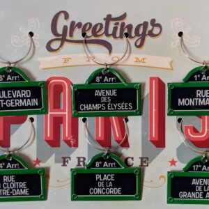 Wine Charms -"Paris Street Sign" theme, wine decor, wine gifts, wine accessories. Unique gifts, Paris decor for entertaining, favors, party, under $15 (6 piece set)