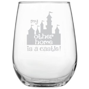 my other home is a castle engraved stemless wine glass • funny birthday, christmas, mother's day, father's day, graduation gift