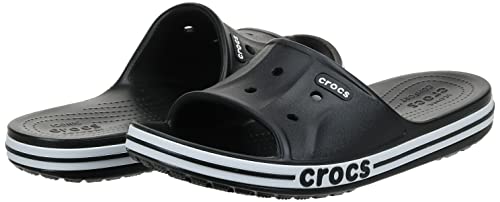Crocs Unisex Bayaband Slides | Slide Sandals, Black/White, 9 Men/11 Women