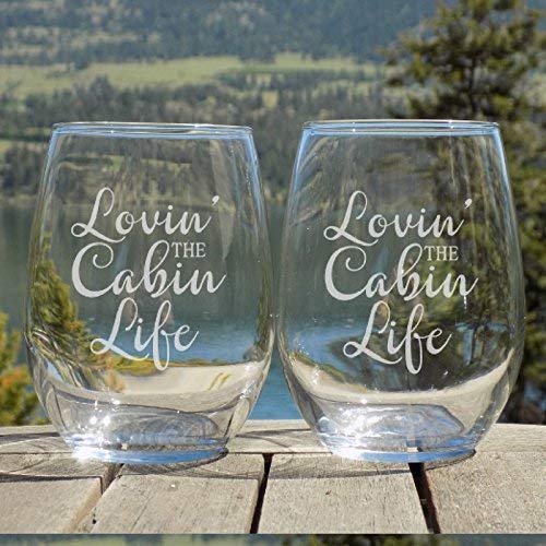 Log Cabin Decor Glasses - Cabin Gift Ideas - Retirement Gifts for Men - Set of Two Glasses