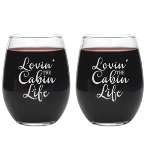 Log Cabin Decor Glasses - Cabin Gift Ideas - Retirement Gifts for Men - Set of Two Glasses