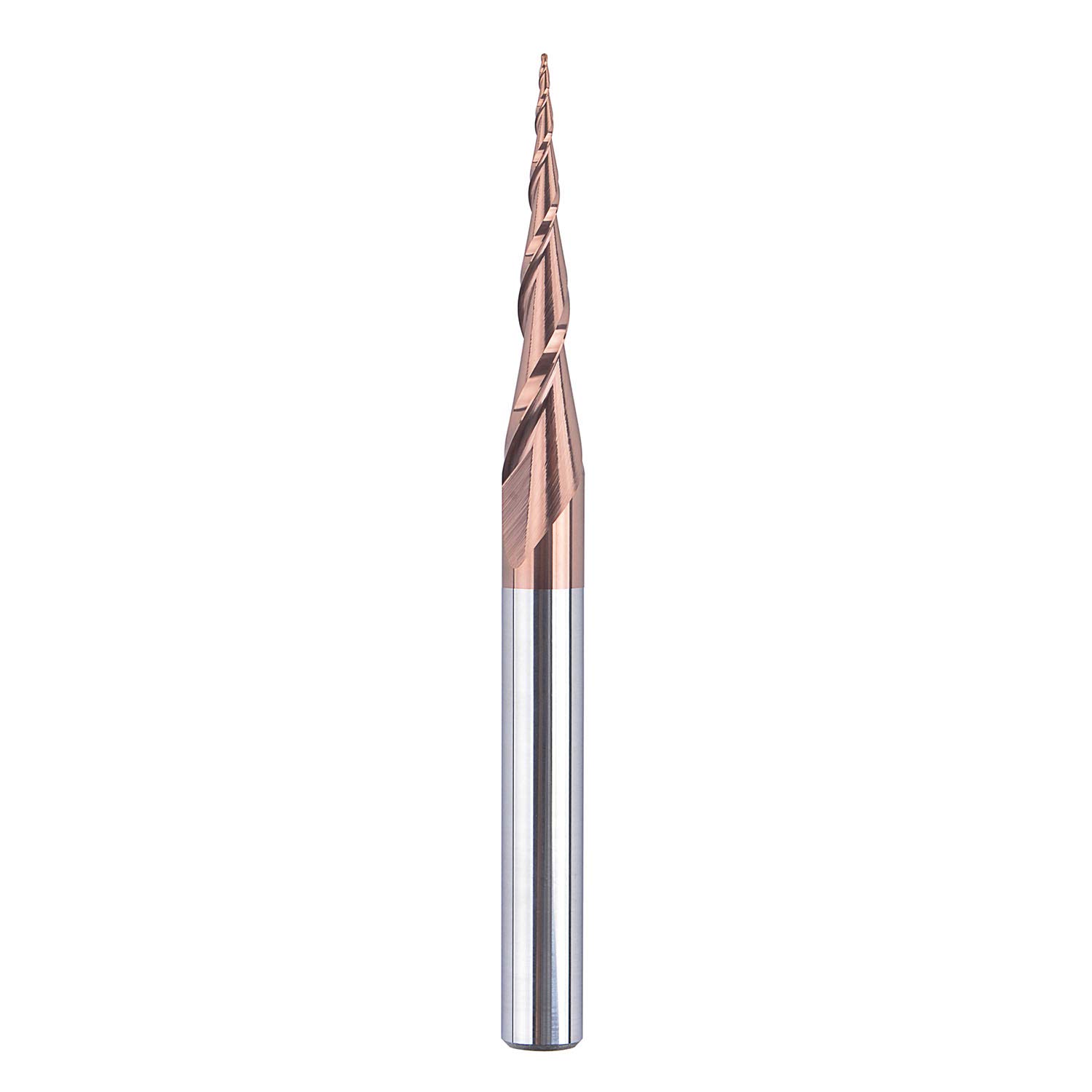 SpeTool Tapered Ball Nose End Mill 1/4" X 3" with 0.5mm Tip Diameter(0.25mm Radius) Ball Nose 5.26Deg Router Bit for CNC Machine Engraving Carving Bits H-Si Coated