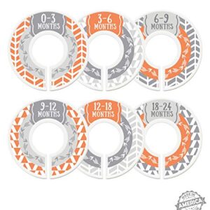 Modish Labels Baby Clothes Size Dividers, Baby Closet Organizers, Size Dividers, Baby Closet Organizers, Closet Dividers, Clothes Organizer, Boy, Woodland, Arrows, Tribal, Orange, Grey, Gray (Baby)