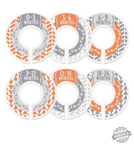 modish labels baby clothes size dividers, baby closet organizers, size dividers, baby closet organizers, closet dividers, clothes organizer, boy, woodland, arrows, tribal, orange, grey, gray (baby)