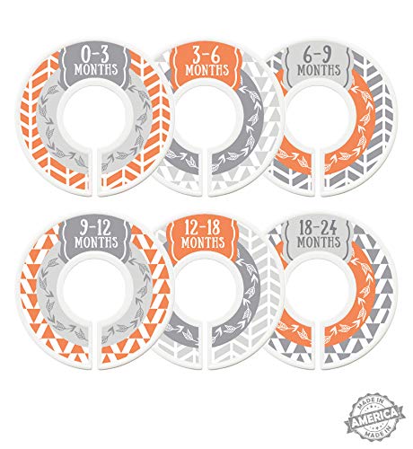 Modish Labels Baby Clothes Size Dividers, Baby Closet Organizers, Size Dividers, Baby Closet Organizers, Closet Dividers, Clothes Organizer, Boy, Woodland, Arrows, Tribal, Orange, Grey, Gray (Baby)