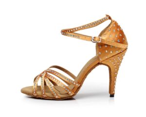 wendywu women latin shoes rhinestone ballroom 4" high heel sandals dance shoes (5.5 b(m) us, gold)