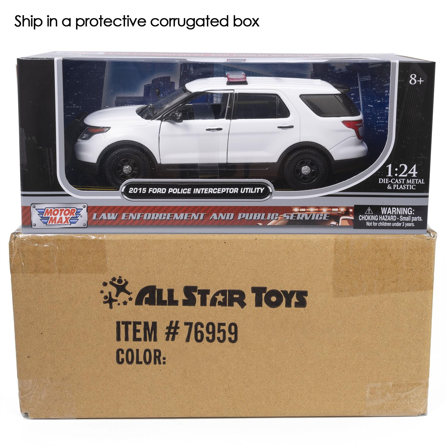 Motor Max DIECAST 1:24 W/B - 2015 Ford Police Interceptor Utility with Light BAR (White) 76959