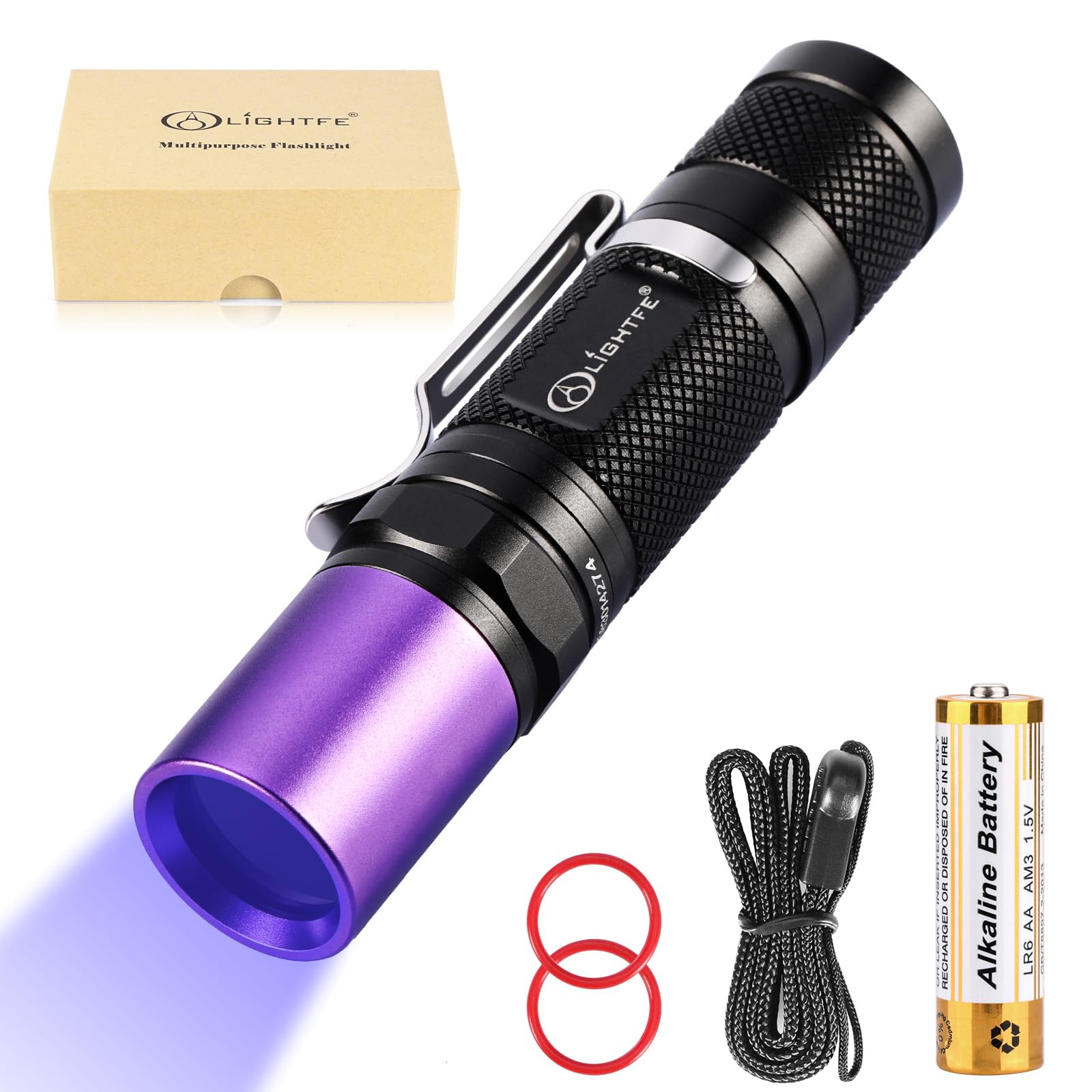 LIGHTFE Black Light UV Flashlight 365nm Blacklight UV301D with LG LED Source,Black Filter Lens, Max.3000mW high Power for Resin Glue Curing Light, Rocks and Mineral Glowing,A/C Leak Detector