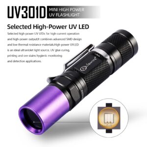 LIGHTFE Black Light UV Flashlight 365nm Blacklight UV301D with LG LED Source,Black Filter Lens, Max.3000mW high Power for Resin Glue Curing Light, Rocks and Mineral Glowing,A/C Leak Detector