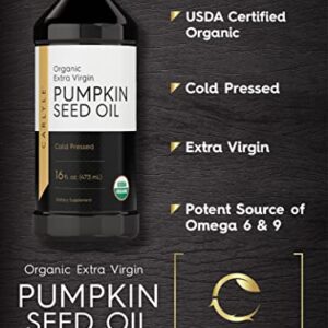 Carlyle Pumpkin Seed Oil 16oz Organic Cold Pressed | Extra Virgin | Vegetarian, Non-GMO, Gluten Free | Safe for Cooking | Great for Hair and Face