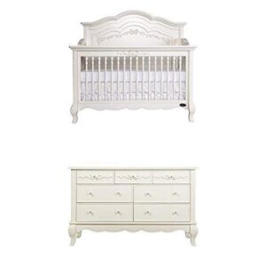 evolur aurora 5-in-1 convertible crib, ivory lace drawer with drawer double dresser