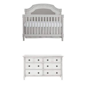 evolur julienne 5 in 1 convertible crib, antique grey mist with double dresser