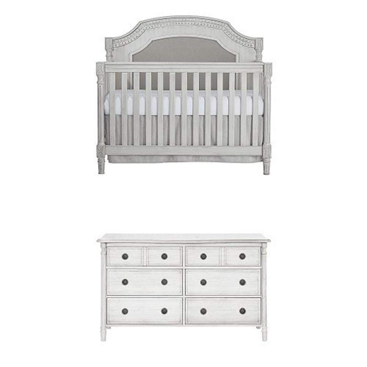 Evolur Julienne 5 in 1 Convertible Crib, Antique Grey Mist with Double Dresser