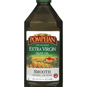 Pompeian Smooth Extra Virgin Olive Oil, First Cold Pressed, Mild and Delicate Flavor, Perfect for Sauteing & Stir-Frying, 68 Fl Oz