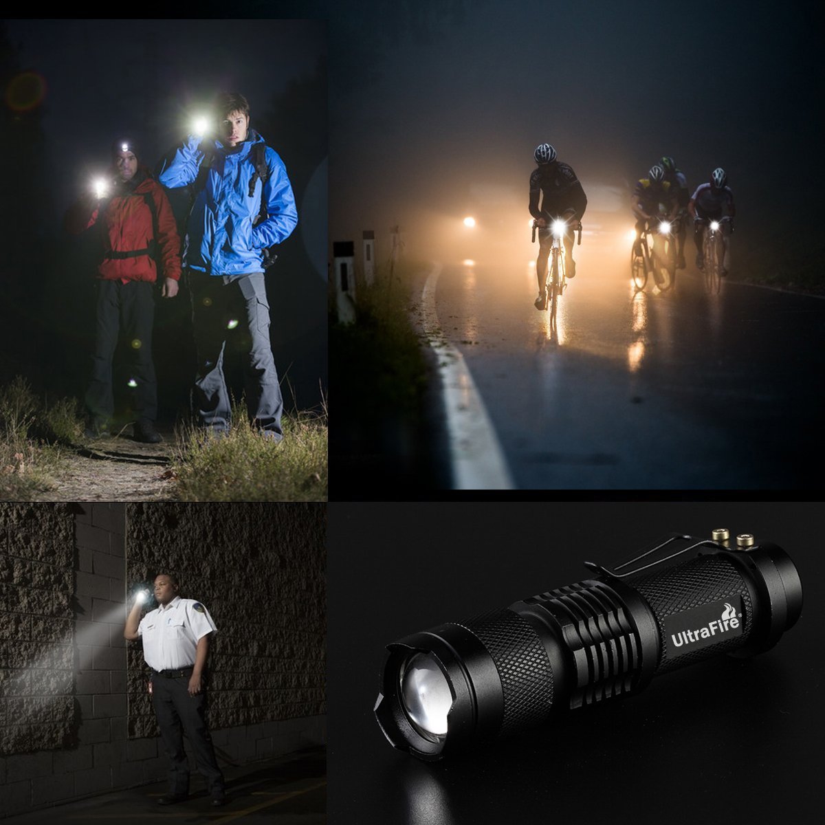 ULTRAFIRE 3 Pack Mini Flashlights Focus Adjustable SK68 Single Mode Tactical LED Flashlight, Ultra Bright 300 Lumens Torch