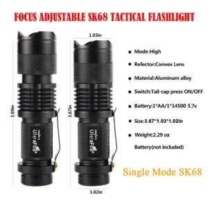 ULTRAFIRE 3 Pack Mini Flashlights Focus Adjustable SK68 Single Mode Tactical LED Flashlight, Ultra Bright 300 Lumens Torch