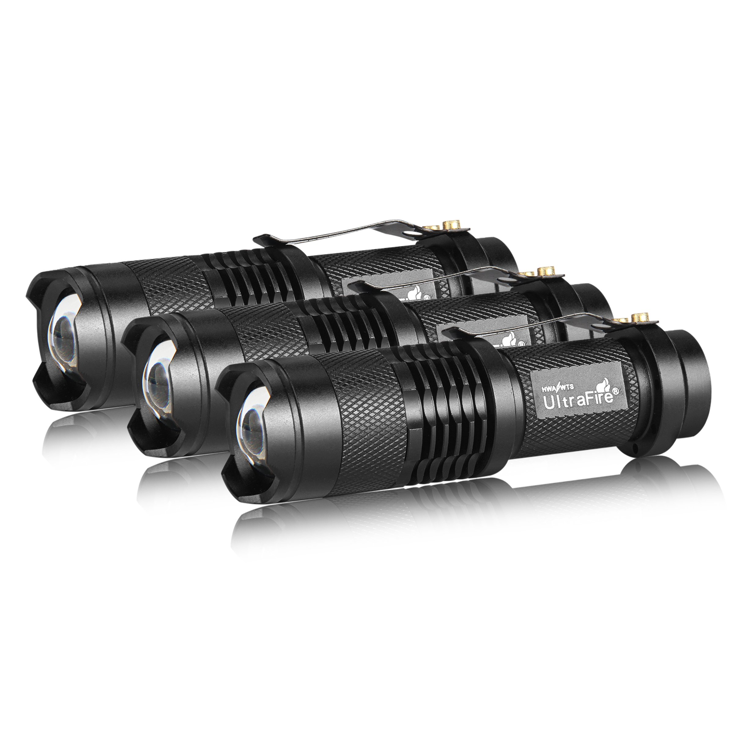 ULTRAFIRE 3 Pack Mini Flashlights Focus Adjustable SK68 Single Mode Tactical LED Flashlight, Ultra Bright 300 Lumens Torch