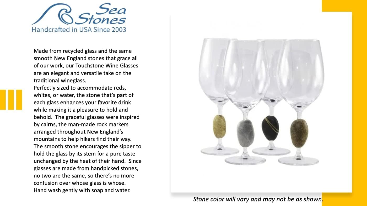 Sea Stones “Touchstone” Universal Wine Glass Set of 2-18oz Thin Rim, Long Stem Summer Glassware - Artisan River and Ocean Stone - Perfect for Birthday, Wedding and Anniversary or New House