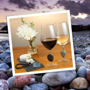 Sea Stones “Touchstone” Universal Wine Glass Set of 2-18oz Thin Rim, Long Stem Summer Glassware - Artisan River and Ocean Stone - Perfect for Birthday, Wedding and Anniversary or New House