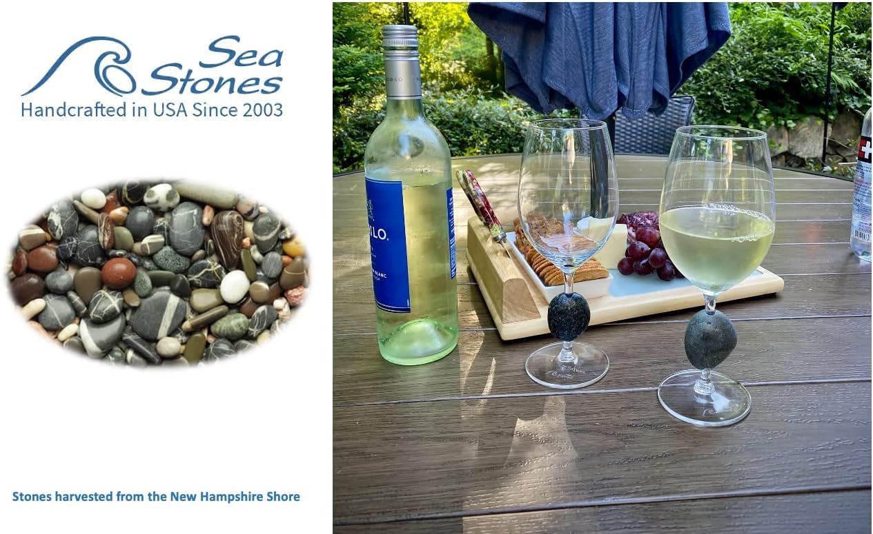 Sea Stones “Touchstone” Universal Wine Glass Set of 2-18oz Thin Rim, Long Stem Summer Glassware - Artisan River and Ocean Stone - Perfect for Birthday, Wedding and Anniversary or New House