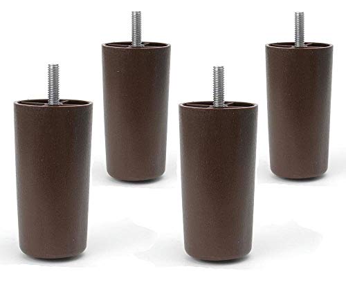 Elegent Upholstery 4" Round HDPE Plastic Brown Tapered Sofa Furniture Legs [5/16" Bolt] - Set of 4