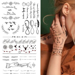 Glaryyears Fake Tiny Temporary Tattoo, 20 Pack Black Sketch Ink Line Small Tattoos Stickers, Various Styles for Fun Party Supplies Vacation on Body Face Hand Wrist