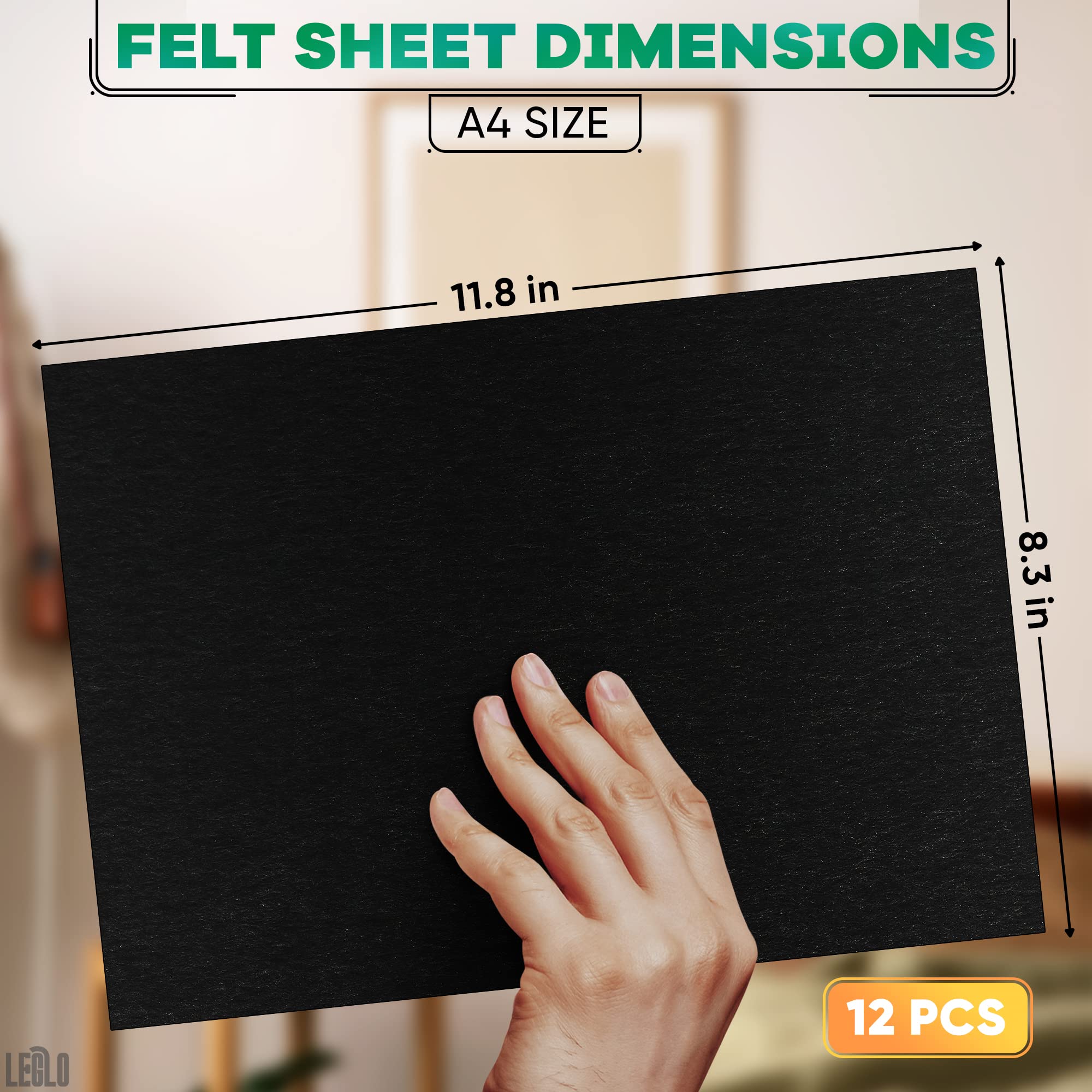 Black Felt Sheets with Adhesive Backing - 12Pcs Sticky Felt Sheets Adhesive Backed Craft Supply Box Liner Jewelry Furniture Felt Fabric Sheets - A4 Size Art Craft Felt Sheets Adhesive Felt Sheets