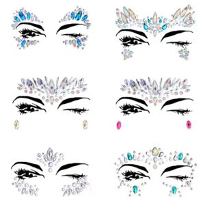 6 sets women mermaid face gems glitter,rhinestone rave festival face jewels,crystals face stickers, eyes face body temporary tattoos