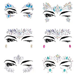 6 Sets Women Mermaid Face Gems Glitter,Rhinestone Rave Festival Face Jewels,Crystals Face Stickers, Eyes Face Body Temporary Tattoos