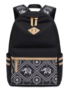 swacort black backpack for women travel laptop backpacks for school boys girls bookbag casual lightweight canvas back pack cute carry on daykpack elephant