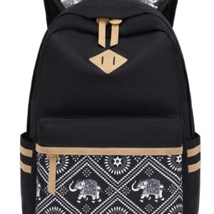 Swacort Black Backpack for Women Travel Laptop Backpacks for School Boys Girls Bookbag Casual Lightweight Canvas Back Pack Cute Carry on Daykpack Elephant