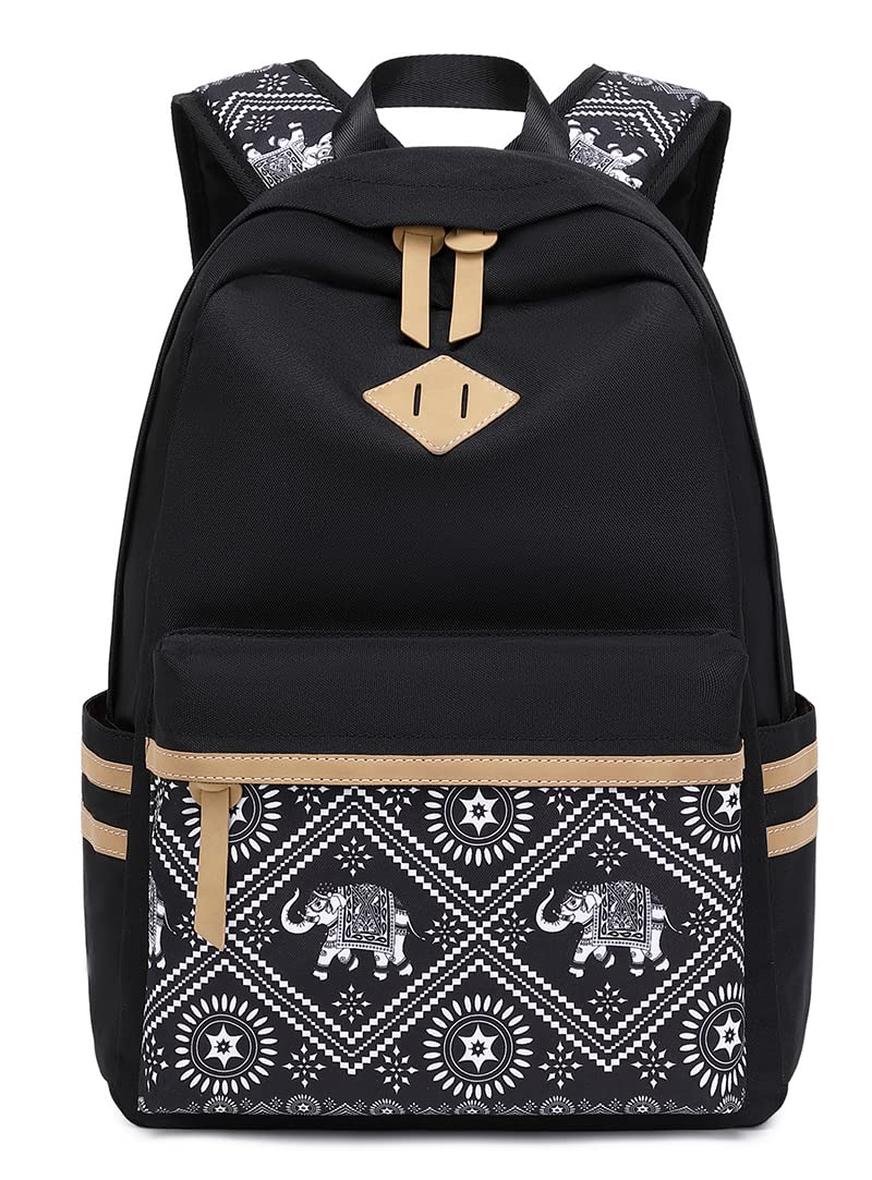 Swacort Black Backpack for Women Travel Laptop Backpacks for School Boys Girls Bookbag Casual Lightweight Canvas Back Pack Cute Carry on Daykpack Elephant