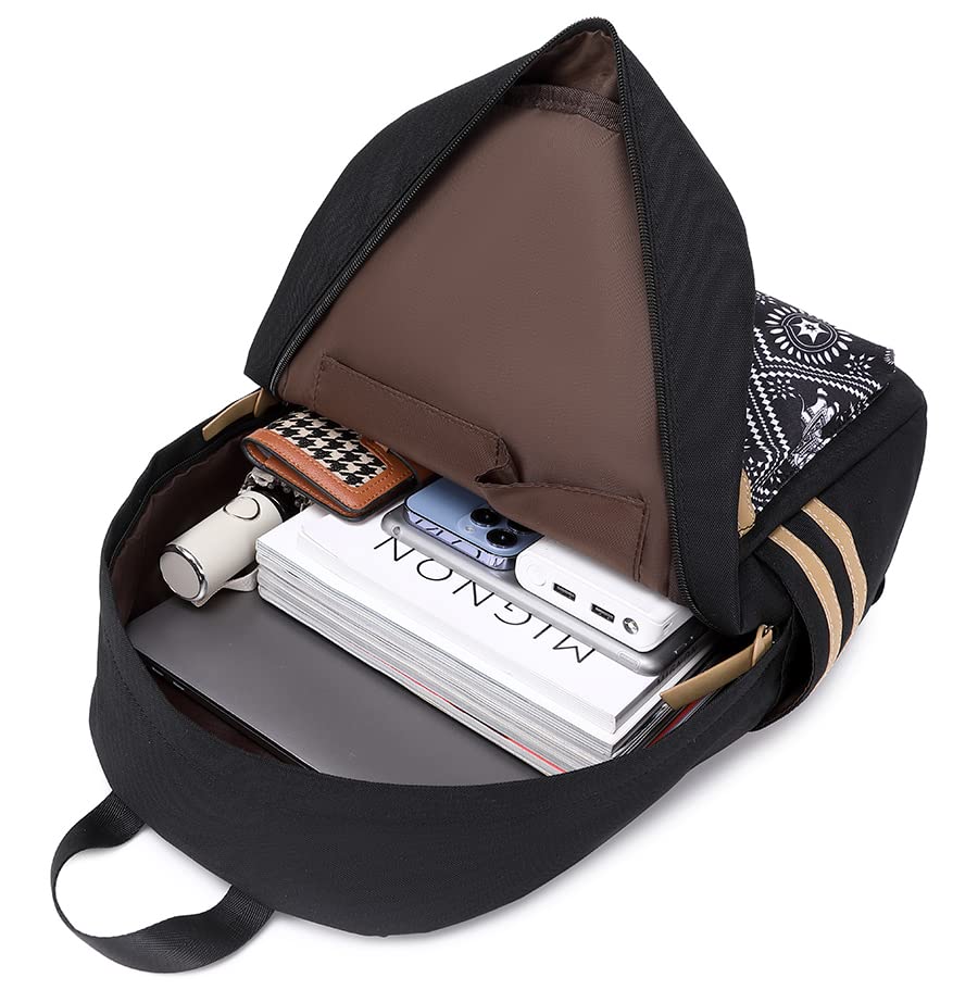 Swacort Black Backpack for Women Travel Laptop Backpacks for School Boys Girls Bookbag Casual Lightweight Canvas Back Pack Cute Carry on Daykpack Elephant
