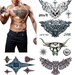large tattoos fake temporary body art stickers for men women teens, viwieu 3d realistic girls chest temporary tattoos, 5 sheets, water transfer body tattoos