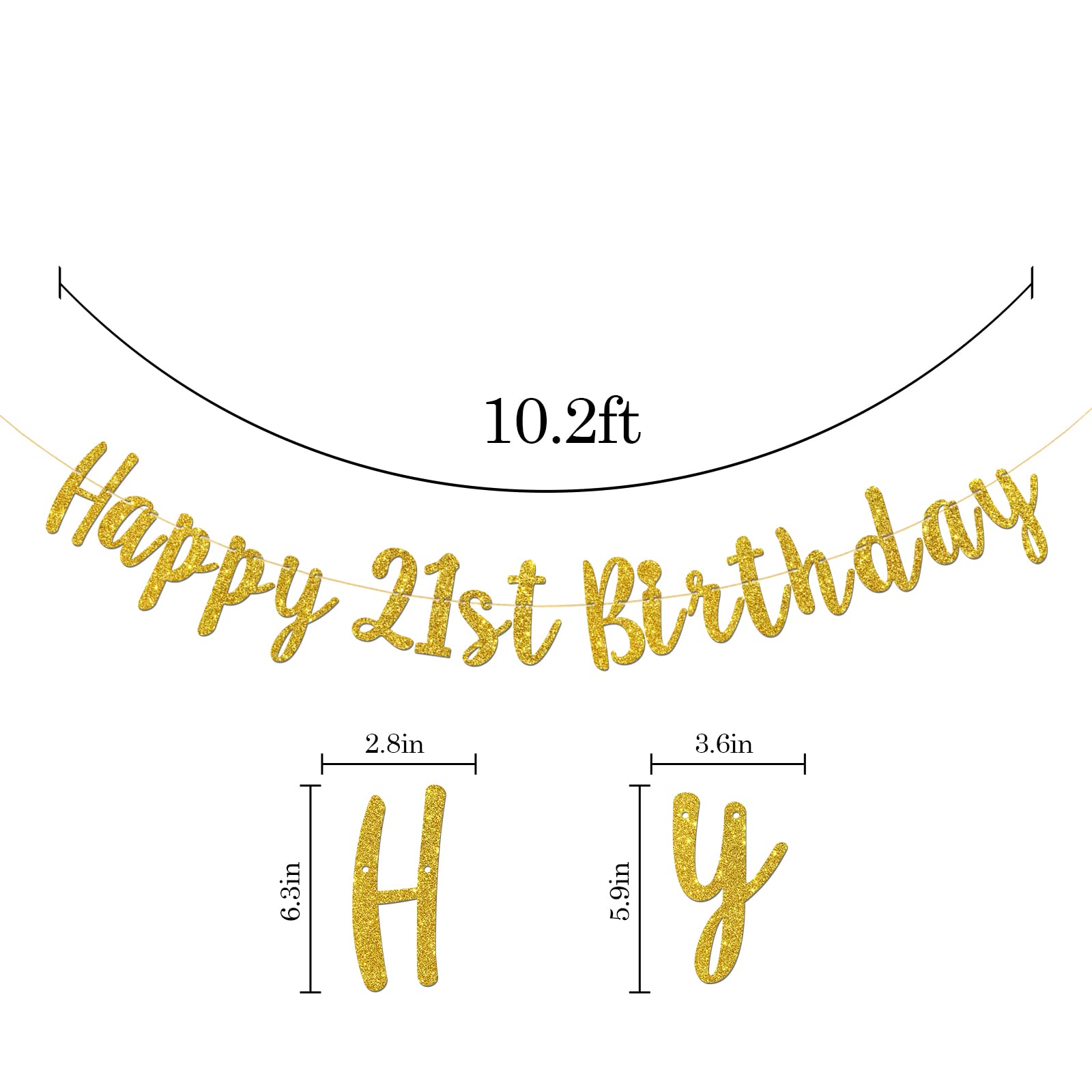 Happy 21st Birthday Banner Gold Glitter for Cheers to 21 Years Banner, 21st Birthday Party Decorations Supplies