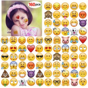 emoji temporary tattoo(160pcs 2inch),konsait funny emoji tattoos body stickers for kids children adults for emoji party favors supplies with poop kissing heart sunglasses smirk relaxed smile emoticon