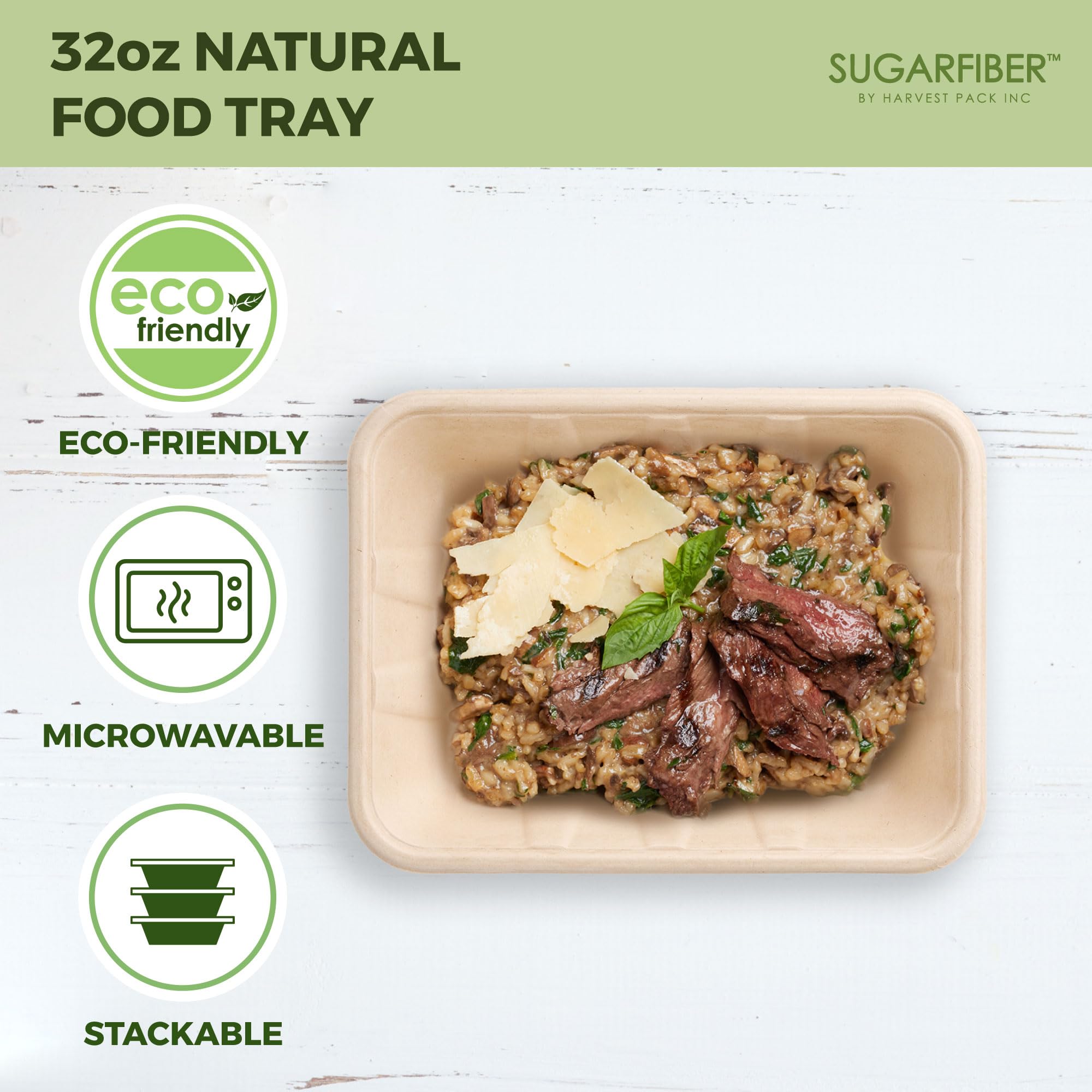 Harvest Pack GOURMET SHOWCASE [400 COUNT] Sugarfiber 32 oz Compostable Disposable Food Container Serving Trays, Rectangle, Made from 100% Eco-Friendly Plant Fibers