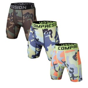 holure men's 3 pack sport compression shorts mens yoga shorts workout running,brown,blue,green,camo,02-xl