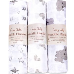 CozyBubs Muslin Swaddle Blankets - Breathable and Skin-Friendly Swaddle Blanket for Girls and Boys - Perfect Nursery Essential and Baby Shower Party Gift - 47 x 47 inches 3-Pack