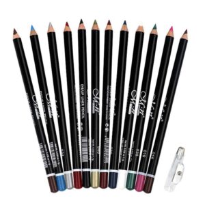 dc-beautiful 12pcs lot set 12 colors eyeliner pencil waterproof eyebrow pencil cosmetics with a pencil sharpener