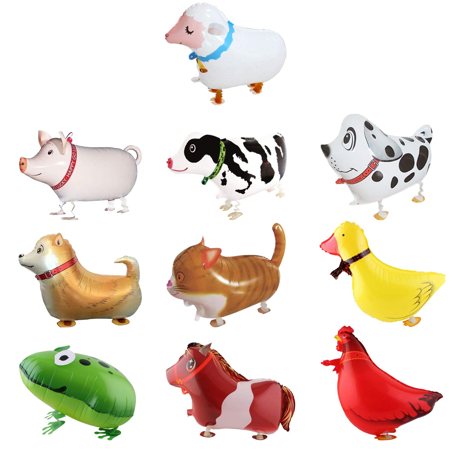 SOTOGO 10 Pieces Walking Animal Balloons Pet Balloons Farm Animal Balloon Toys Air Walkers for Kids Gift Birthday Party Decor