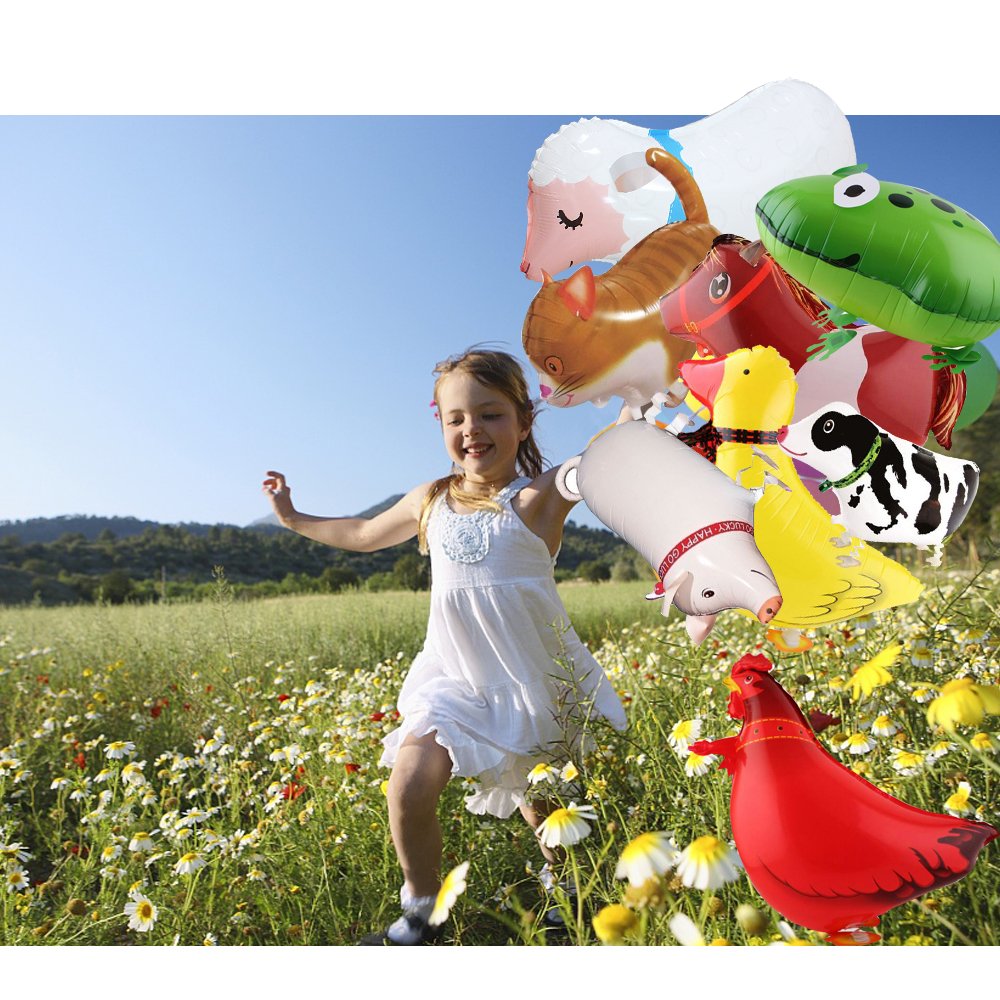 SOTOGO 10 Pieces Walking Animal Balloons Pet Balloons Farm Animal Balloon Toys Air Walkers for Kids Gift Birthday Party Decor