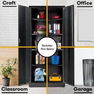 Fedmax Heavy Duty Metal Garage Storage Cabinet - 71-inch Tall Large Steel Utility Locker with Adjustable Shelves & Locking Doors - Garage Cabinets for Tool Storage and Ammo Locker - Black and Silver