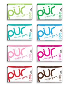 pur gum | aspartame free chewing gum | 100% xylitol | natural flavored gum, variety pack, 9 pieces (pack of 8)