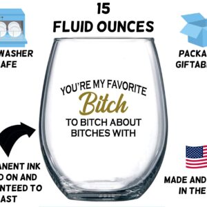 Friend Gifts For Women, Funny BFF Birthday or Christmas Gift For Best Friend Women or Men 15 oz Dishwasher Safe Stemless Wine Glass for Wine Lovers, Unique Friendship Gift