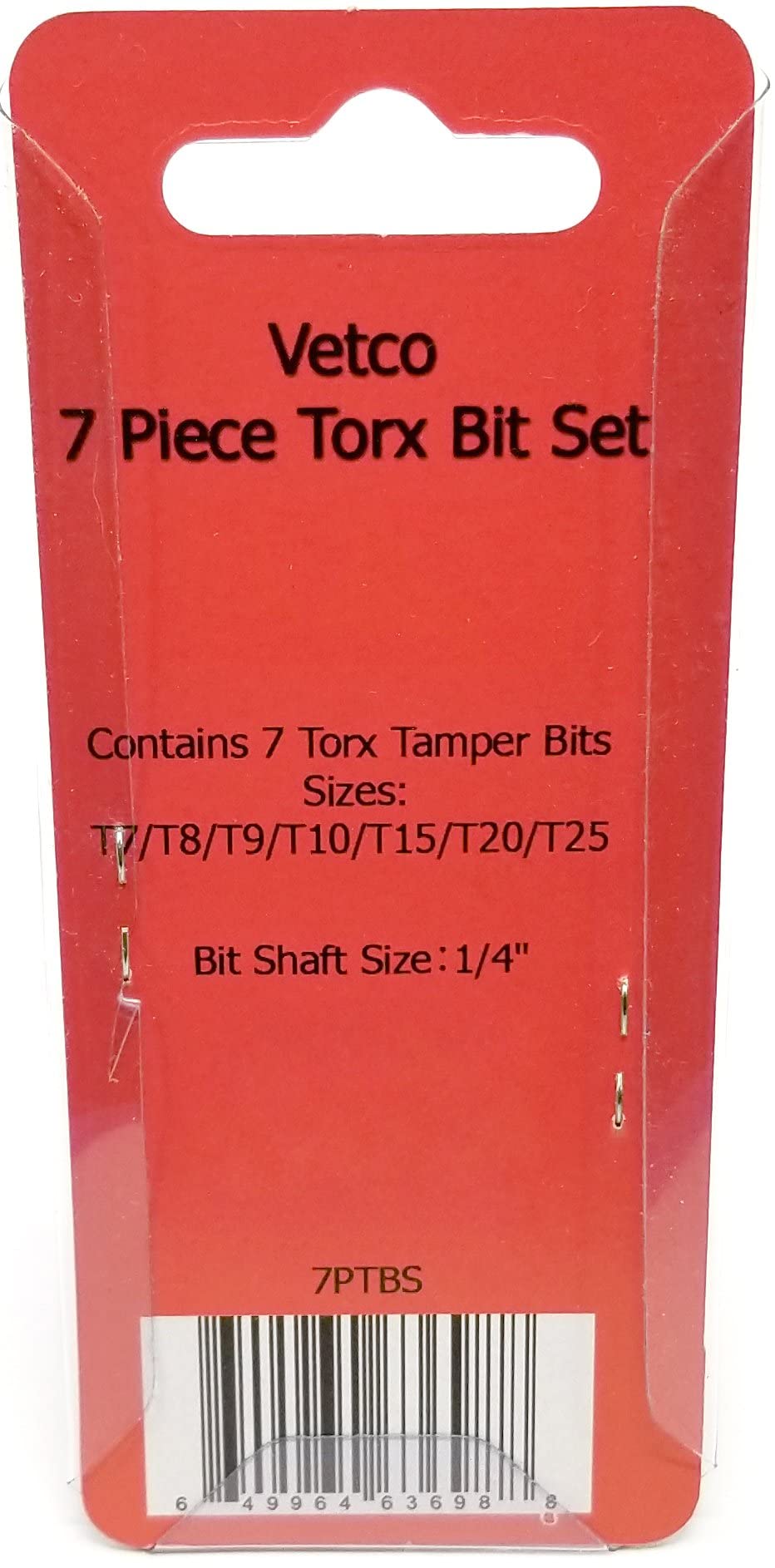 VETCO 7-Piece Security Torx Bit Set T-7, T-8, T-9, T-10, T15, T20, T25