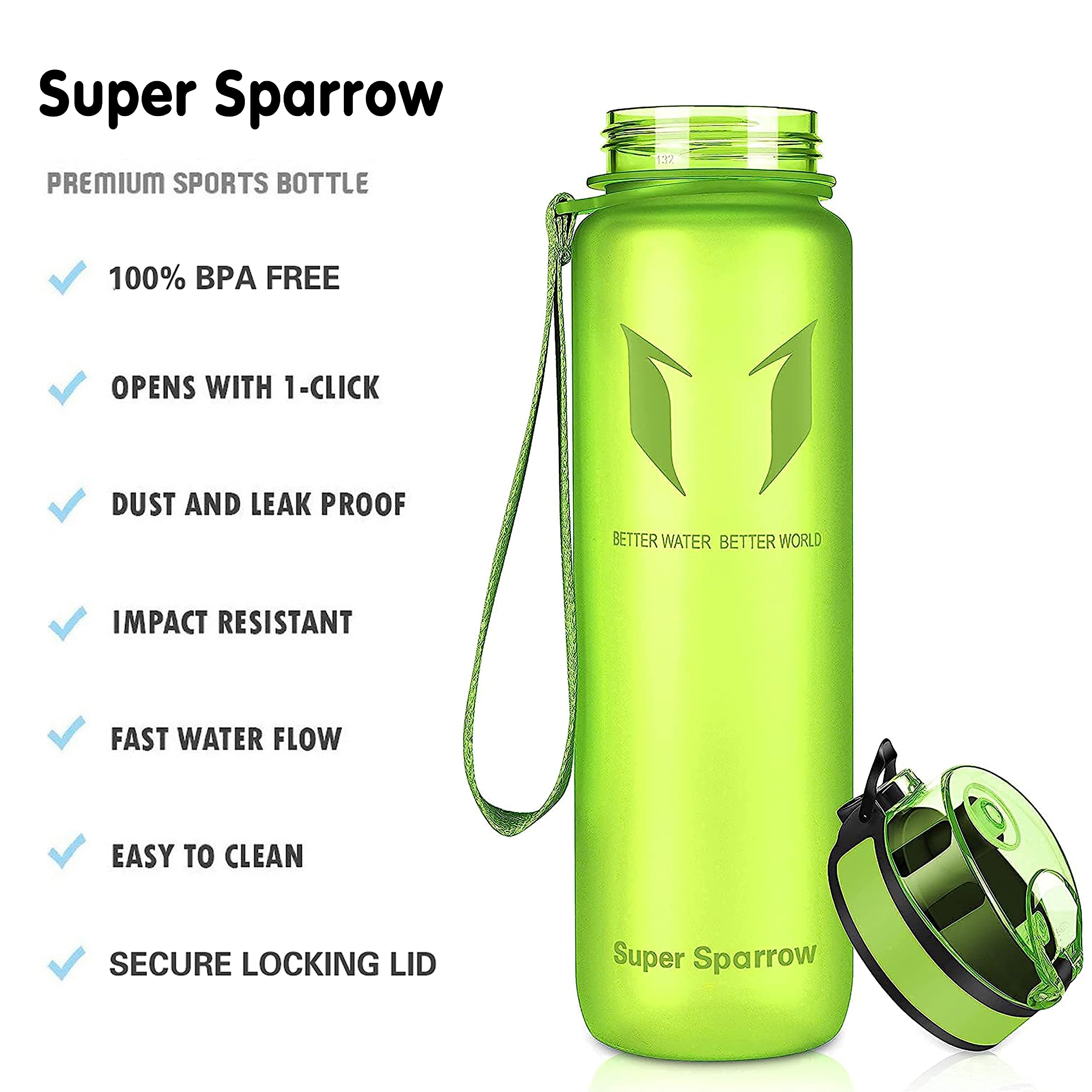 Super Sparrow Water Bottle - 12 oz - BPA & Toxic Free Tritan Water Bottles - One Touch Opening - Leak-proof Plastic Bottle - Kids Water Bottle for Office, Gym, Outdoor, Sports