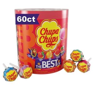 chupa chups candy lollipops, 5 assorted flavors, drum display for parties office concessions, 60 count drum(pack of 1)