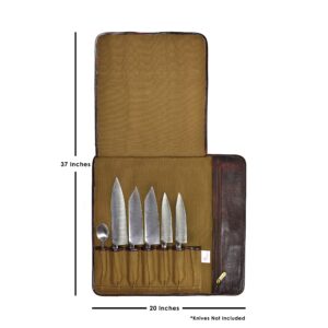 Boldric Cotton Canvas DD Hook Tie Chef Knife Bag – Professional Canvas Travel Roll Carrier Case With Water Buffalo Hide Trim - 7 Tool Holder Slots For Knives Pens Pencils Spoons (Abalone)